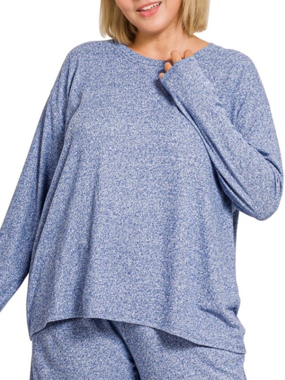 NEW! Plus Size LT Navy Plus soft melange long sleeve tee & shorts set Size 1X - Picture 3 of 5